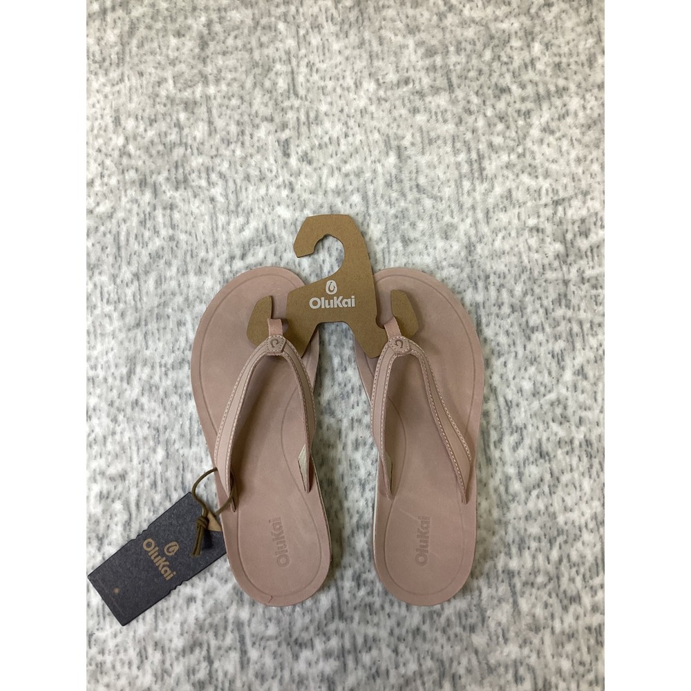 OluKai South Shore Women 8 Soft Pink Leather Flip Flop Sandals NEW see pic